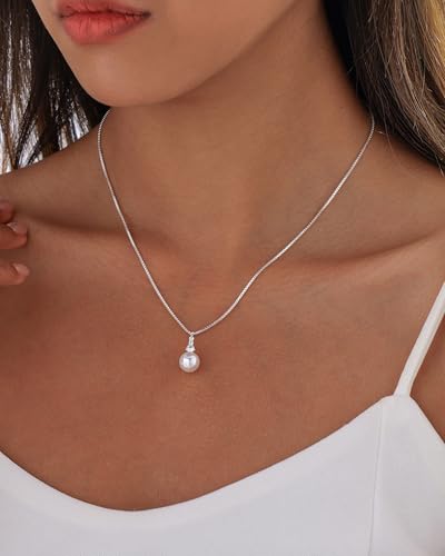 Pearl Necklaces for Women Trendy 14k Gold Plated Cubic Zirconia Pearl Pendant Necklace Valentines Day Wedding Birthday Mother's Day Gifts Dainty Gold Necklace for Women - color: Style 3 - Silver Necklace