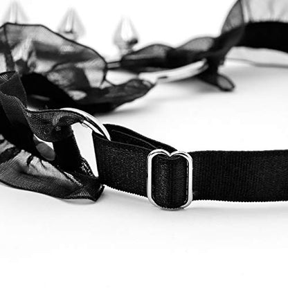 Eigso Velvet Gothic Garter for Women Heart Leg Ring with Rivets Elastic Lace Bracelets Choker Set - color: Black