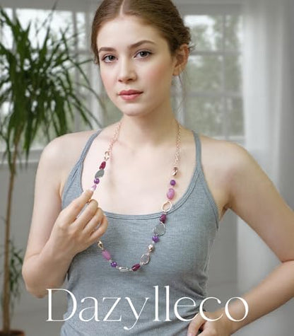 Long Gold Boho Necklaces for Women Beaded Statement Chain Long Necklace Gold Costume Jewelry Birthday Gifts for Her - color: 93-Purple