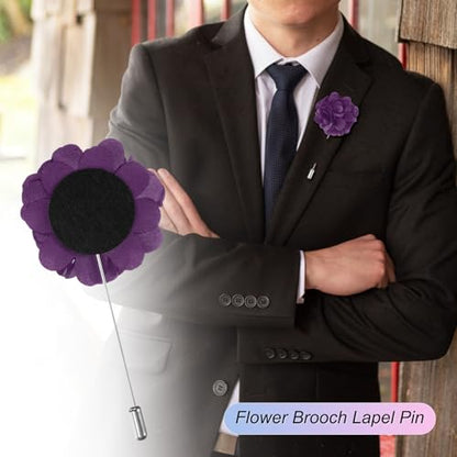 M METERXITY Flower Lapel Pins for Men, Boutonnieres Pin Camellia Flower Groom Boutonnieres for Wedding/Graduation - color: Purple