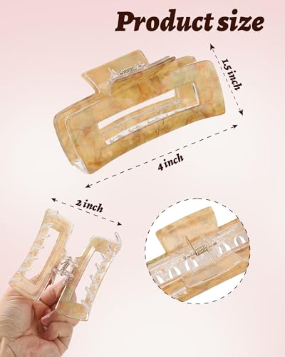 4PCS Large Claw Clips for Thick Hair, Large Acrylic Hair Clips | Modern Marble Geometric Design, Non-Slip Secure Hold for Long Hair, Buns, Updos and Everyday Styling - color: Pink + Gray + Yellow + Cyan