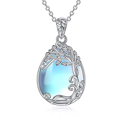 YAFEINI 925 Sterling Silver Moonstone Necklace Filigree Teardrop Pendant Necklace Jewelry for Women Girls - color: B-Tree of Life Moonstone Necklace