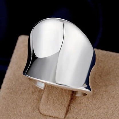 HAIXIAN Inclined Silver Plain Wide Band Ring,S925 Sterling Silver Statement Thumb Index Finger Chunky Band,Cocktail Party Jewelry for Women