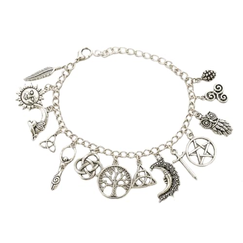 Vintage Witchy Charm Bracelet,Gothic Boho Jewelry for Women with 7 pendant, Adjustable Lobster Clasp,Meaningful Gift for Witchy, Boho Style Lovers