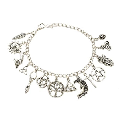 Vintage Witchy Charm Bracelet,Gothic Boho Jewelry for Women with 7 pendant, Adjustable Lobster Clasp,Meaningful Gift for Witchy, Boho Style Lovers