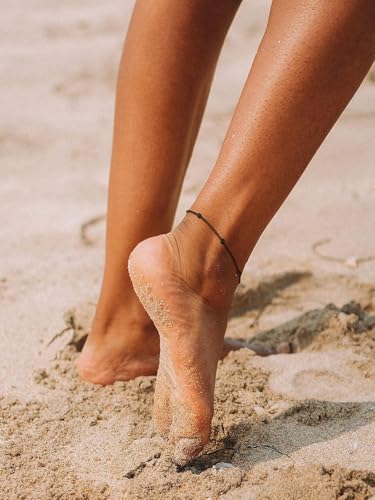 U7 Ankle Bracelets for Women Stainless Steel Waterproof Tarnish Resistant | 18K Gold Plated/Silver/Rose Gold Anklets,Cuban Chain Anklet Bracelets, Perfect for Summer Beach and Vacation Outfits - color: Black-Bead Chain
