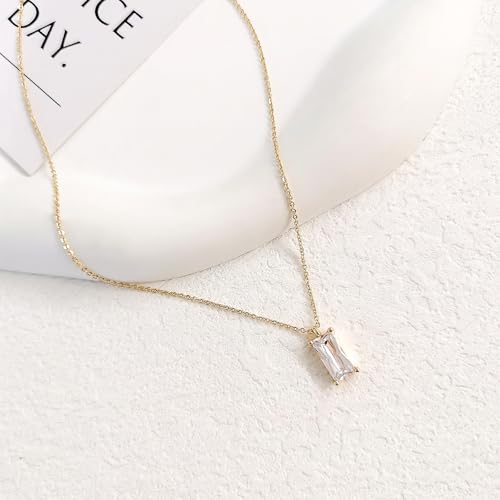 Zeffy Diamond Necklaces for Women, Dainty Gold Necklace 18k Gold Plated Layered Necklaces Simple Gold CZ Diamond Pendant Necklaces for Women Trendy Jewelry Gifts for Girls - color: Gold Birthstone Diamond Necklace