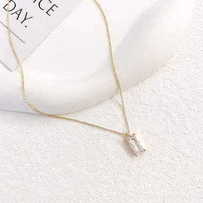 Zeffy Diamond Necklaces for Women, Dainty Gold Necklace 18k Gold Plated Layered Necklaces Simple Gold CZ Diamond Pendant Necklaces for Women Trendy Jewelry Gifts for Girls - color: Gold Birthstone Diamond Necklace