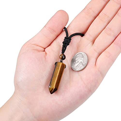 Top Plaza Healing Crystal Stone Necklaces for Men Hexagonal Pendant Necklaces Adjustable Braided Rope Natural Gemstone Necklace Jewelry Christmas Gift for Dad, Husband - color: Tiger Eye Stone