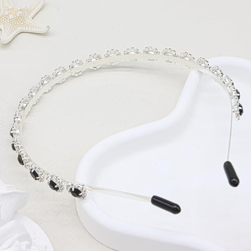 Bridal Headpiece Wedding Headband with Crystal and Hair Accessories (Black, 5.5'') - color: Black