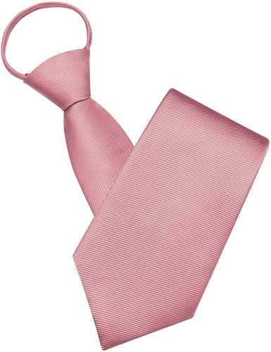 GUSLESON 3.15"（8cm） Mens Pre-tied Adjustable Zipper Tie Solid Necktie for Business and Wedding - color: Dusty Rose