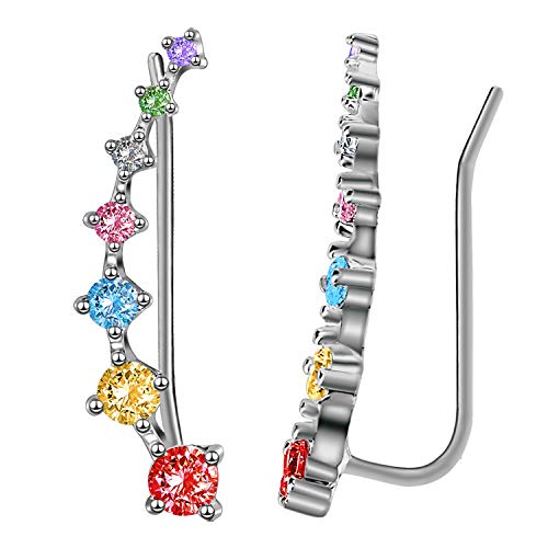 CZ Stud Earrings 925 Sterling Silver 18K Gold Plated Round Cubic Zirconia Hypoallergenic Set - color: Colorful