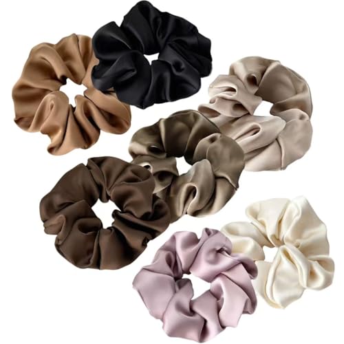 7 Pcs Satin Scrunchies Soft Hair Ties Fashion Hair Bands Elastic Bracelets Ponytail Holders Hair Accessories for Women Girls (4.7 Inch, Neutral Color)