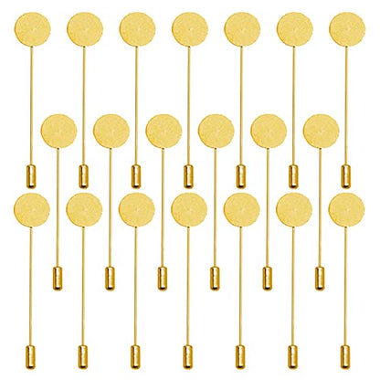 60Pcs Flat Round Tray Lapel Pin for Craft,Gold Safety Stick Pins Stainless Steel Brooch Pin Needle Suit Tie Hat pin Scarf Badge for DIY Costume Jewelry Making Accessories - color: Gold