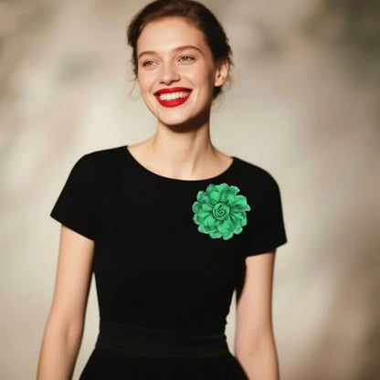 Satin Rose Flower Brooch Hair Clip for Women 4.3 Inch Floral Pin for Hats Dress Everyday Outfits Beach Vacations - color: Green