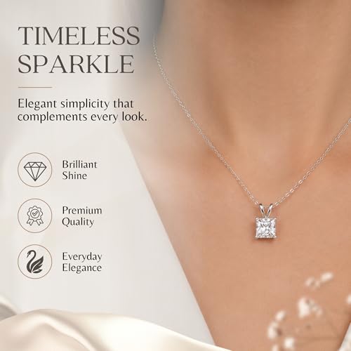 B. BRILLIANT Sterling Silver AAA Cubic Zirconia Princess-cut 7mm CZ Solitaire Necklace for Women Bridesmaids - color: Sterling Silver