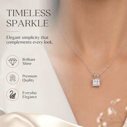 B. BRILLIANT Sterling Silver AAA Cubic Zirconia Princess-cut 7mm CZ Solitaire Necklace for Women Bridesmaids - color: Sterling Silver