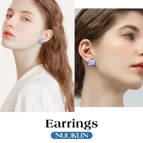 Clip on Earrings Women, 14K Gold Plated Earrings for Sensitive Ears, Fashion Women's Earrings Jewelry Birthday Gift for Wife Grandma Daughter Girls on Christmas Thanksgiving - color: Silver Blue Earrings