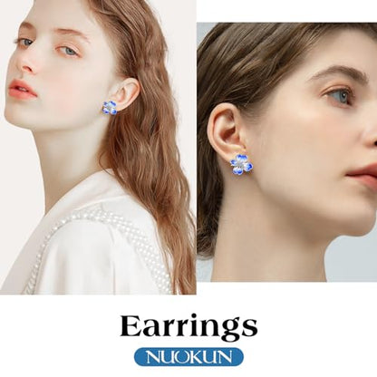 Clip on Earrings Women, 14K Gold Plated Earrings for Sensitive Ears, Fashion Women's Earrings Jewelry Birthday Gift for Wife Grandma Daughter Girls on Christmas Thanksgiving - color: Silver Blue Earrings