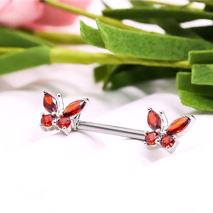 VERAMI 14G Stainless Steel Heart Nipple Rings and Barbell - Butterfly, Starlight Acrylic Ball, Tongue Rings for Women and Men - color: Red CZ-B