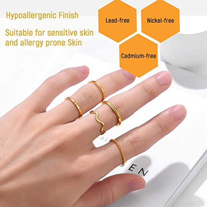PROSTEEL Stainless Steel Rings Set, Women's Plain Band Knuckle Stacking Midi Rings Comfort Fit, Silver/Gold/Rose Gold/Black Tone, Multi Size #4-#12 - color: B: 5 pcs-gold