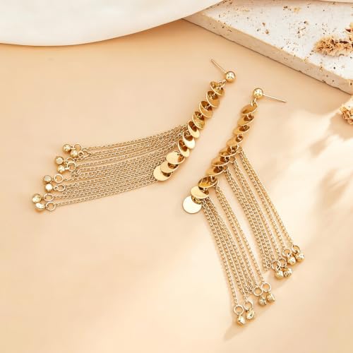 Gold Disc Tassel Dangle Drop Earrings for Women Layered Sequins Dangling Earring Sparkling Hanging Statement Jewelry Gift - color: gold1