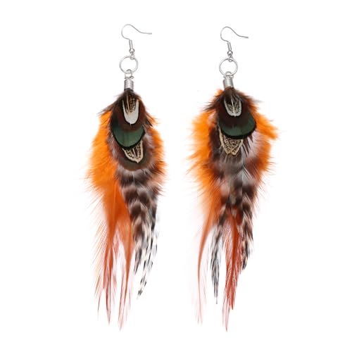 RUOFFETA Long Feather Earrings for Women, Boho Bohemian Earrings Multicolor Tassel Handmade Feather Earrings for Women Dangling - style: Style I