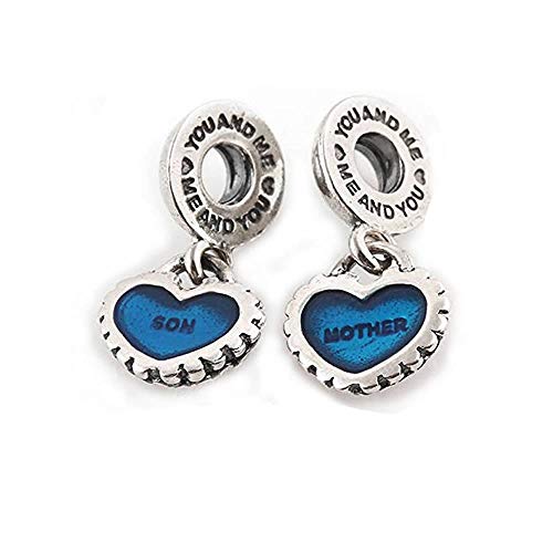 Sexy Sparkles Heart Charm – Fits Snake Chain Bracelets, Compatible with European, Biagi, and Chamilia, Ideal for Friendship and Family Jewelry (2 Pcs Mother Son) - style: 2 Pc Mother Son