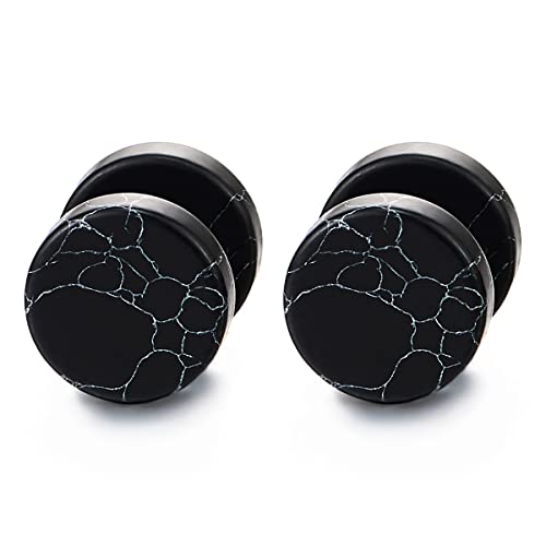 2pcs Marble Stud Earrings Men Women, Steel Cheater Fake Ear Plugs Gauges Illusion Tunnel - color: F-Black Color, size: Wide:10MM
