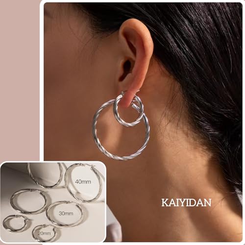 2 Pairs Gold/Silver Hoop Earrings For Women Set Trendy,14K Plated Gold Chunky Huggie Hoop Earings Pack,Oval Twisted Statement Silver Hoops,Fashion Jewelry Gift - color: 2) twist hoop