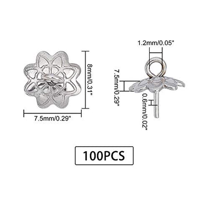 UNICRAFTALE 100pcs Stainless Steel Screw Eye Pin Peg Bails Cup Pearl Peg Bails Pin Pendants Small Pin Eye Screws Connectors Pendants Clasps Hooks for Half Drilled Beads Jewelry Earring Making 8mm Long - color: Stainless Steel Color-Flower