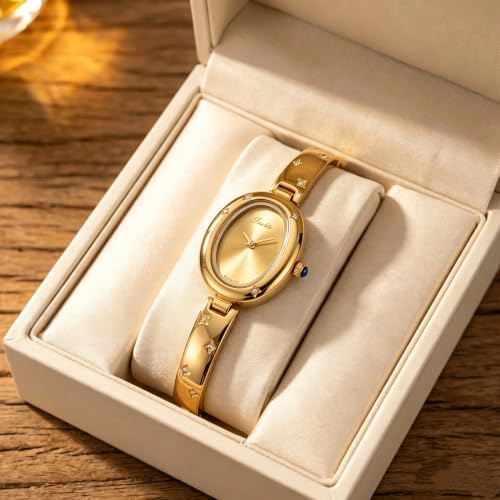 FORSINING Watches for Women, Ladies Quartz Watch Oval Crystal Watch, Japanese Quartz Movement 3ATM Waterproof Fashion Female Wrist Watch Luxury Birthday Gifts - color: White