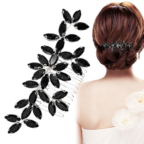 Black Wedding Crystal Hair Comb Elegant Bridal Wedding Hair Piece Teardrop Crystal Rhinestone Hair Accessories for Women Prom Party Photography - color: Black