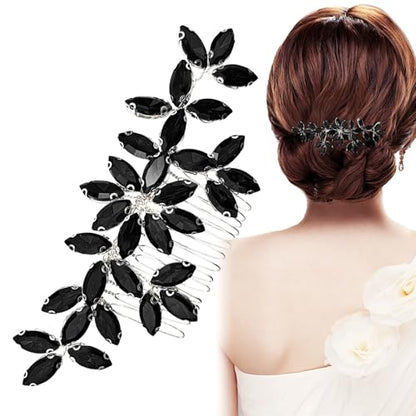 Black Wedding Crystal Hair Comb Elegant Bridal Wedding Hair Piece Teardrop Crystal Rhinestone Hair Accessories for Women Prom Party Photography - color: Black