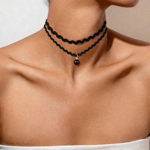 Black Necklaces for Women,Adjustable Layered Collar,Goth Jewelry - color: Double-Layer Bead