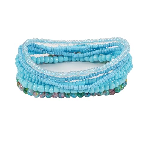 Boho Colorful Stackable Crystal Glass Beads Stretch Bracelets Multilayered Bracelets for Women Bohemian Jewelry - color: Blue 7pcs