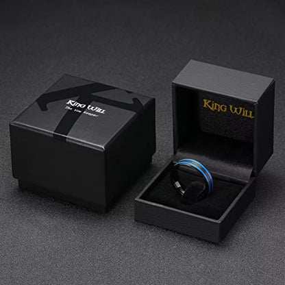 King Will Mens Tungsten Rings for Men Two Tone Grooved Mens Wedding Band Cool - color: Black & Blue Two Groove 6mm