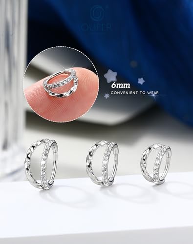 OUFER Christmas Double Hoop Nose Ring, 18G/20 6/7/8mm Red Green Christmas Nose Piercing Nose Rings Hoops Surgical Steel, Festive Hoop Nose Rings for Women Perfect for Xmas Nostril Piercing Jewelry - color: Silver