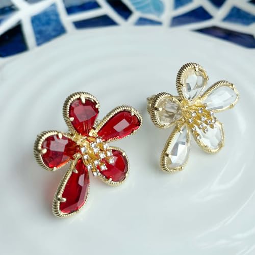 Large Flower Crystal Ring, Crystal Petal Ring, Size Adjustable, Fashion Ladies Must - color: Transparent