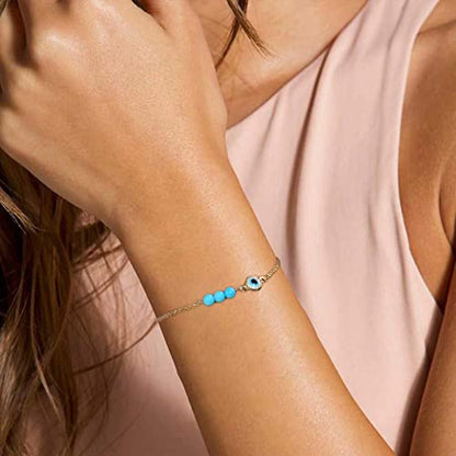Fesciory Evil Eye Bracelet for Women, Gold Plated Adjustable Chain Jewelry | Blue Evil Eye Charm Bracelet, Lucky Amulet Symbolism, Dainty Adjustable Chain, Daily wear, Jewelry gifts - color: Gold-3