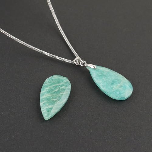 iSTONE 925 Sterling Silver Natural Crytral for Womens Pendant Necklace, Gemstone Birthstone with 17.8" Silver Chain Ladies - color: Amazonite- faceted