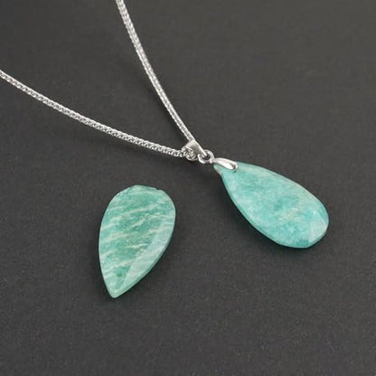 iSTONE 925 Sterling Silver Natural Crytral for Womens Pendant Necklace, Gemstone Birthstone with 17.8" Silver Chain Ladies - color: Amazonite- faceted