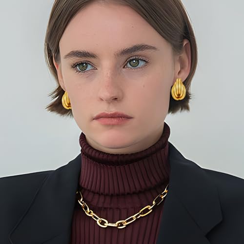 Gold Geometric Clip On Earrings for Women Chunky Gold Knot Link Clip Earrings Trendy Jewelry - color: Gold-F