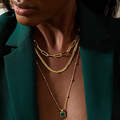 FRUMOS Dainty Layered Choker Necklace 18k gold Plated Y Pendant Commemorative coin Necklace Multilayer Bar Disc Necklace Adjustable Layering Choker Necklaces fashion jewelry for Women Girls - color: Paper clip necklace