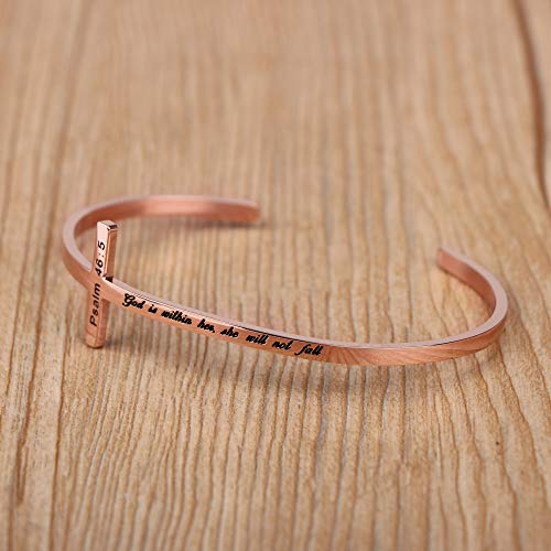 𝐂𝐫𝐨𝐬𝐬 𝐁𝐫𝐚𝐜𝐞𝐥𝐞𝐭 Religious Cuff Bangle 𝐁𝐢𝐛𝐥𝐞 𝐕𝐞𝐫𝐬𝐞 Christian Gifts Jewelry for 𝐖𝐨𝐦𝐞𝐧 - style: God is within her,she will not fall -Psalm 46:5