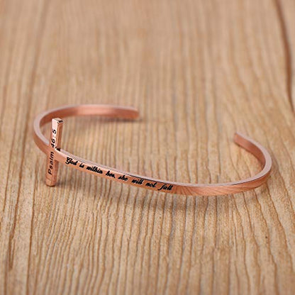 𝐂𝐫𝐨𝐬𝐬 𝐁𝐫𝐚𝐜𝐞𝐥𝐞𝐭 Religious Cuff Bangle 𝐁𝐢𝐛𝐥𝐞 𝐕𝐞𝐫𝐬𝐞 Christian Gifts Jewelry for 𝐖𝐨𝐦𝐞𝐧 - style: God is within her,she will not fall -Psalm 46:5