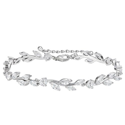 SWEETV Cubic Zirconia Wedding Bridal Bracelet for Brides,Bridesmaids, Silver Crystal Elegant Tennis Bracelet for Women Prom Jewelry Gifts - color: Style6-Silver