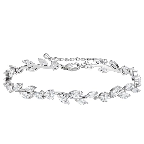 SWEETV Cubic Zirconia Wedding Bridal Bracelet for Brides,Bridesmaids, Silver Crystal Elegant Tennis Bracelet for Women Prom Jewelry Gifts - color: Style6-Silver