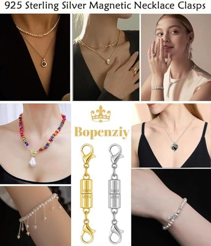Magnetic Jewelry Clasps, 925 Sterling Silver, Strong Magnetic Closures for Necklaces and Bracelets (6pcs Golden Silvery) - color: 6pcs golden silvery
