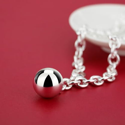 Dankadi Women 925 Sterling Silver Round Cable Wire Link Bracelet Charm Heart-Bell-Square-Circle Pendant Chain Bangle Fine Jewelry Gift For Wife Her - color: 8.5MMSilver Bell Pendant, size: 6.3 in